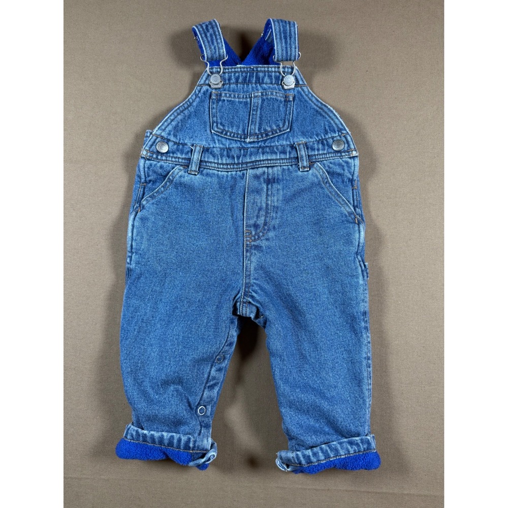 Vintage Y2K Old‎ Navy Baby Denim Overalls Blue Fleece Lined Infant 6-12 Months